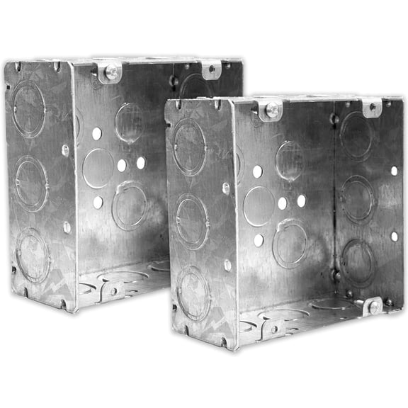 2 Pack 4-11/16 Square Electrical Box, Welded Metal Junction Box, EKO knockouts, 4-11/16 Inch Box, Steel Electrical Box, 2-1/8" Deep with Raised Ground, Extra Space for Industrial Applications