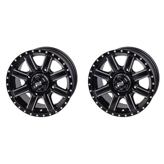 (2 Pack) 4/110 Tusk Cascade Wheel 12x7 5.0 + 2.0 Machined/Black For Yamaha GRIZZLY 550 4x4 2009-2014