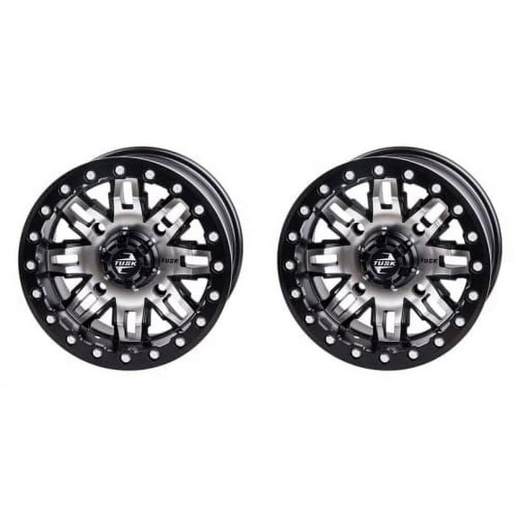 (2 Pack) 4/110 Tusk Teton Beadlock Wheel 14x7 5.0 + 2.0 Machined/Black For Honda RINCON 680 4x4 2006-2023