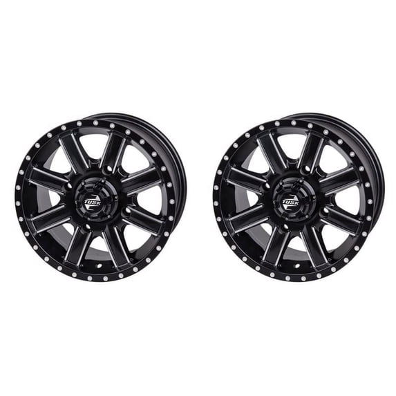 (2 Pack) 4/156 Tusk Cascade Wheel 12x7 4.0 + 3.0 Machined/Black for Polaris Rzr 570 2012-2021