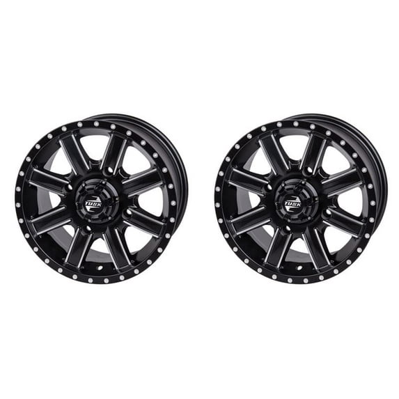 (2 Pack) 4/156 Tusk Cascade Wheel 14x7 4.0 + 3.0 Machined/Black for Polaris Ranger 800 Efi Mid Size 2013-2014