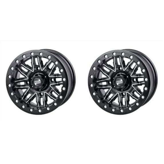 (2 Pack) 4/156 Tusk Nebo Beadlock Wheel 14x7 5.0 + 2.0 Machined/Black for Polaris Rzr 570 2012-2021