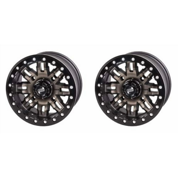 (2 Pack) 4/156 Tusk Teton Beadlock Wheel 14x7 4.0 + 3.0 Smoke/Black for Polaris Rzr Xp 1000 Dynamix Edition 2019