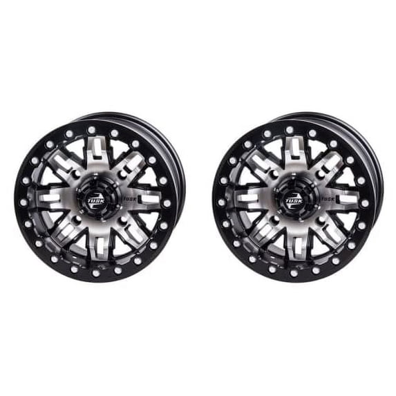 (2 Pack) 4/156 Tusk Teton Beadlock Wheel 14x7 5.0 + 2.0 Machined/Black for Polaris Rzr xp Turbo Eps 2016-2021