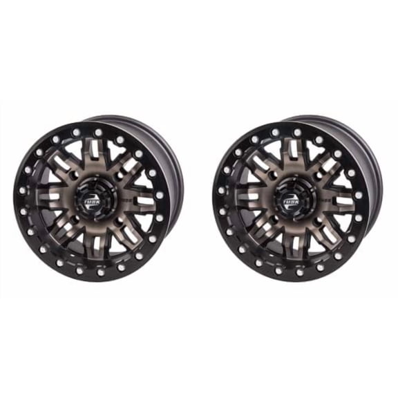 (2 Pack) 4/156 Tusk Teton Beadlock Wheel 14X7 5.0 + 2.0 Smoke/Black for Polaris Ranger 500 2X4 2008