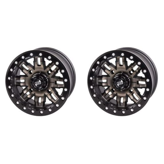(2 Pack) 4/156 Tusk Teton Beadlock Wheel 14x7 5.0 + 2.0 Smoke/Black For Yamaha YXZ1000R SS 2019-2025