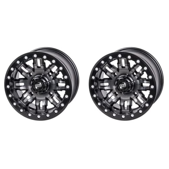 (2 Pack) 4/156 Tusk Teton Beadlock Wheel 15X7 5.0 + 2.0 Gun Metal/Black for Polaris Rzr 800 2007-2014