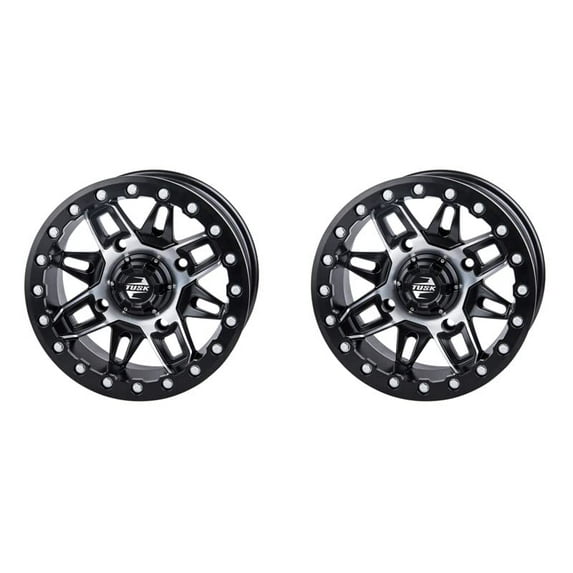 (2 Pack) 4/156 Tusk 185-280-001058Ba-Ba740A-2X Wasatch Beadlock Wheel 14x7 4.0 + 3.0 Machined/Black for Polaris Sportsman 400 4X4 1993-1997,2001-2005
