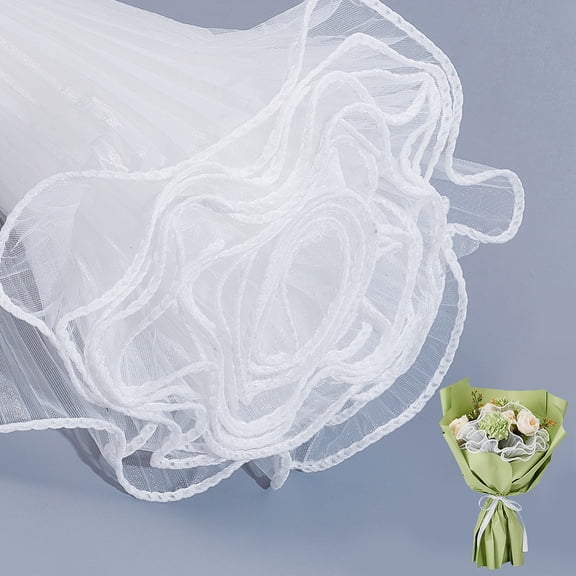 2 Pack 4.4 Yards Flower Wrapping Mesh Paper White Bouquet Floral Packaging Paper Mesh 5-7/8 Inch Wrinkled Wavy Wrapping Paper for Valentine's Day Wedding Birthday Decoration DIY White