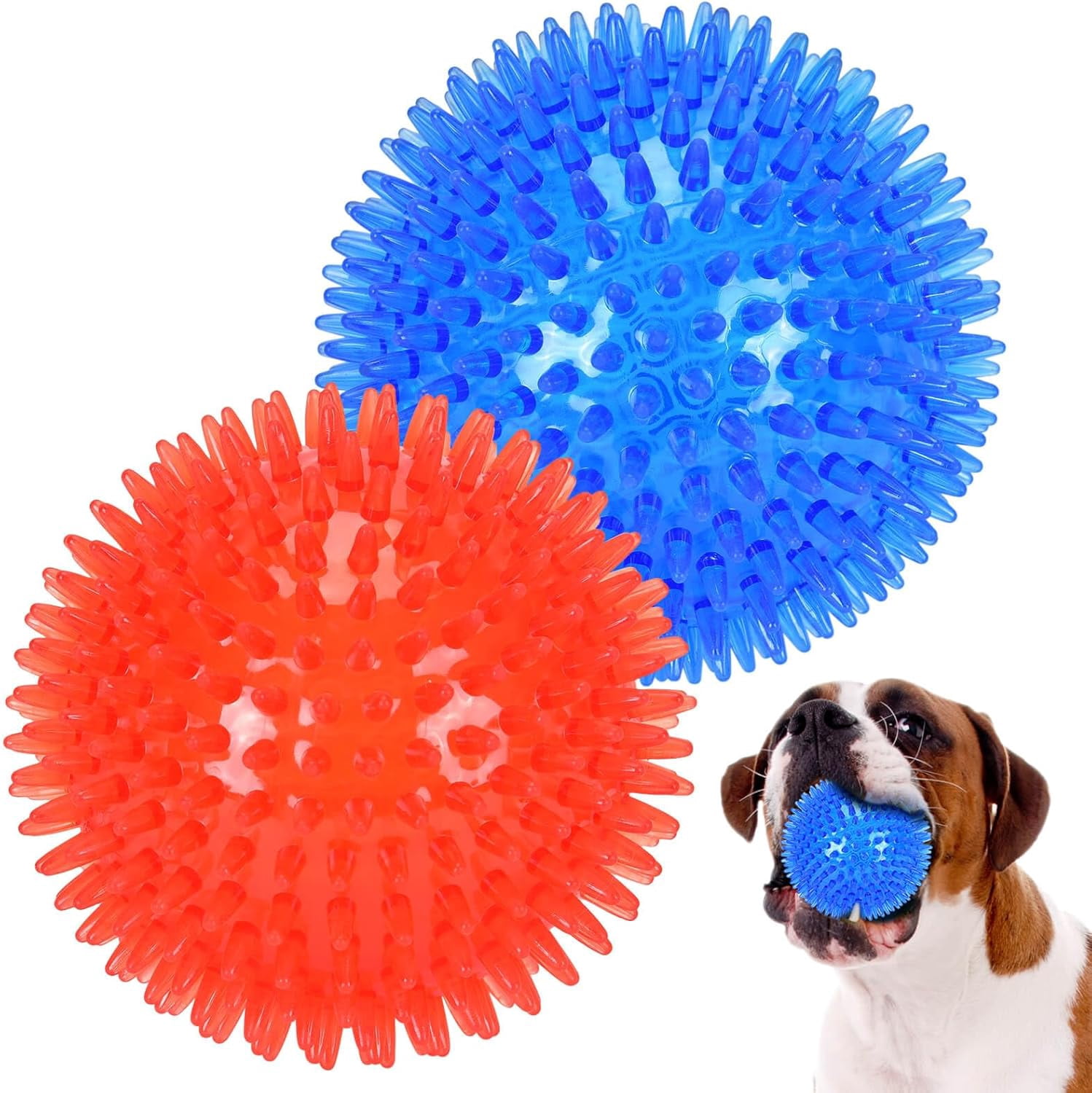 2-Pack 4.5" Squeaky Dog Toy Balls, Floating Dogs Pool Balls, Dog Spiky Balls, Interactive Fetch Toys for Puppy, Dog Chew Toys (4.5", Large Dogs)