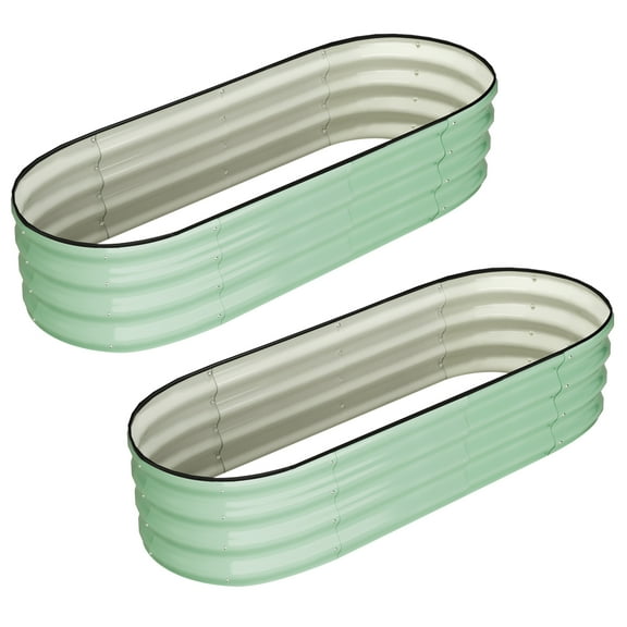 2-Pack 4.5x2x1 ft Galvanized Raised Garden Bed, Oval Metal Planter with Open Base & Rubber Edge, Olive Green
