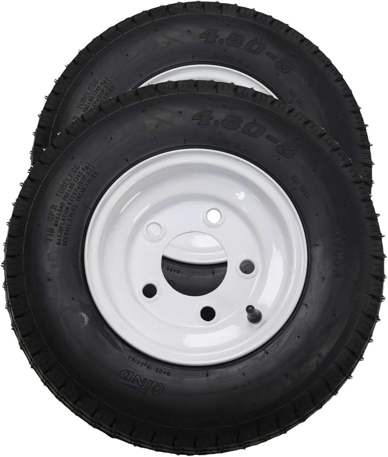 Towallmark 2 Pack 4.80-8 4.80x8 480-8 4.80-8 Trailer Tires with 8'' Rims, 5 Lug on 4.5'', Load Range C, 6PR