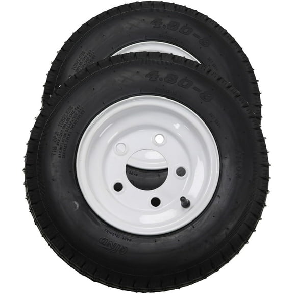 2 Pack 4.80-8 4.80x8 480-8 4.80-8 Trailer Tires with 8'' Rims, 5 Lug on 4.5'', Load Range C, 6PR