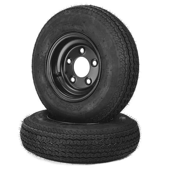 2-Pack 4.80-8 Trailer Tire & Wheel Assembly - 6PR Load Range C - 5 Lug 4.5" Black Spoke Rim - Heavy Duty All-Weather for Utility, Boat, Camper, Cargo Trailers