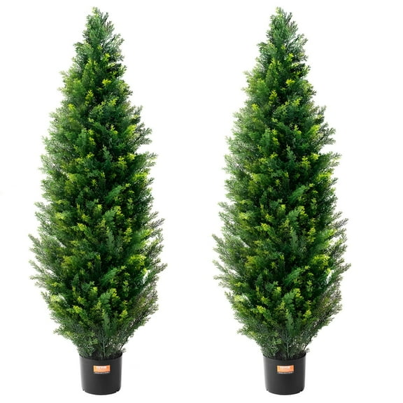 2-Pack 4' Artificial Cedar Topiary Trees - UV-Resistant Faux Plants w/Cement Base - Indoor/Outdoor Decor for Patio, Entryway & More