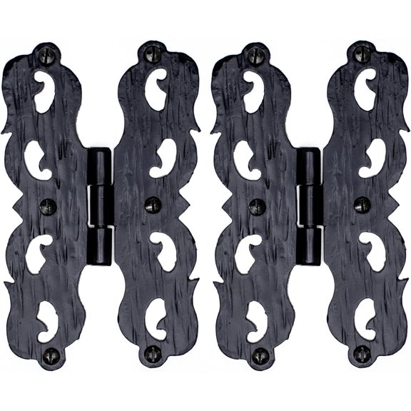 2 Pack 4" Black Wrought Iron Hinges - Decorative Wrought Iron Door Hinges – Handmade Rustic Iron Hinges for Farmhouse Shutters, Chests, Barn Doors, Shutter and Gate – The Hacienda Series
