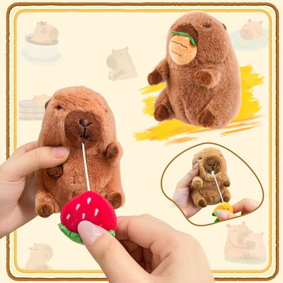 2 Pack 4" Cute Capybara Plush Toy with Pull-Rope Mini Keychain Stuff Animal Toys for, Desk, Back to School Capybara Gifts, Backpack Charm, Birthday Party Favor Fidget Toys for Kids Aduts