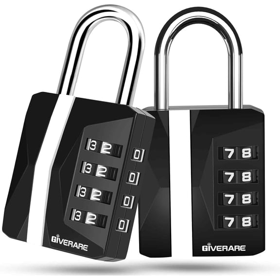 2 Pack 4-Digit Combination Lock Heavy Duty, Outdoor Metal Padlock, Alloy Locks with Hardened Steel Shackle, High Security Weatherproof Large Padlocks for Gym, School, Locker, Fence, Gate, Hasp-Black