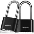 thumbnail image 1 of 2 Pack 4-Digit Combination Lock, Heavy Duty Padlock Metal, Outdoor Alloy Locks with Long Hardened Steel Shackle, High Security Weatherproof Large Padlocks for School,Locker,Fence,Gate,Hasp,Case-Black, 1 of 7