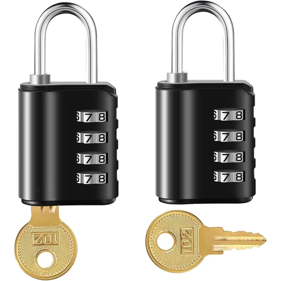 2 Pack 4 Digit Combination Padlock with Key Dual Unlock Resettable Waterproof Lock for Luggage Gym Locker Garage Fence