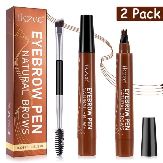 2 Pack 4 Fork Tip Eyebrow Pen, for 3D Eyebrow Makeup, Smooth to Use, 2 ml - Brown
