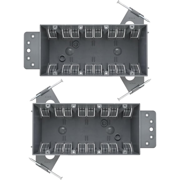 2 Pack 4-Gang Plastic Electrical Box, Grey Outlet Box, Four Gang New Work Junction Box, Captive Nails, 55 cu. Inches, Length 7-3/5'', Width 3-7/10'', Depth 2-1/2''