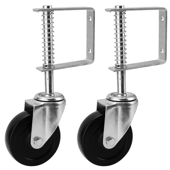 2-Pack 4 Inch 220 Lbs Capacity 360 Swivel Spring Loaded Gate Caster Wheels, Heavy-Duty Anti-Aging Rubber Gate Casters with Universal Mount Plate