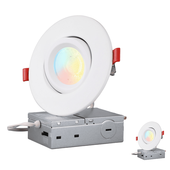 2 Pack 4 Inch 9W Fire Rated Gimbal LED Recessed Light, 5CCT Dimmable Canless Downlight with J-Box, Meets UL263 & ASTM E119, 2 Hour Fire-Rated Commercial Ceilings