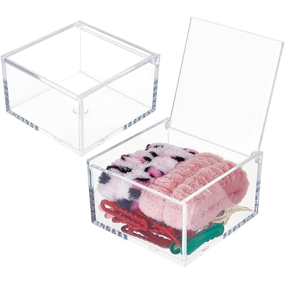 2-Pack 4-Inch Clear Acrylic Storage Boxes with Hinged Lids for Gifts