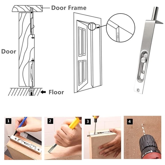 2 Pack 4 Inch Door Flush Bolt Stainless Steel Security Door Guard Concealed