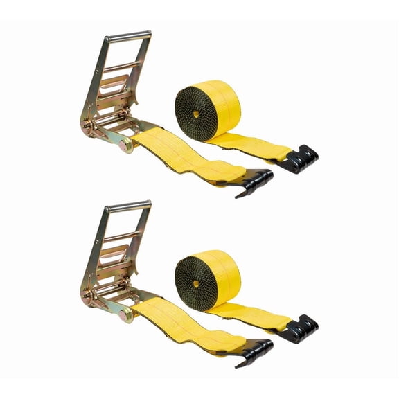2 Pack 4 Inch Flat Hook Ratchet Straps, 4" x 20' Heavy Duty Ratchet Tie Down Straps with Flat Hooks Yellow | 5,400 Pound Working Load Limit for Flatbed, Truck, Trailers Pickup