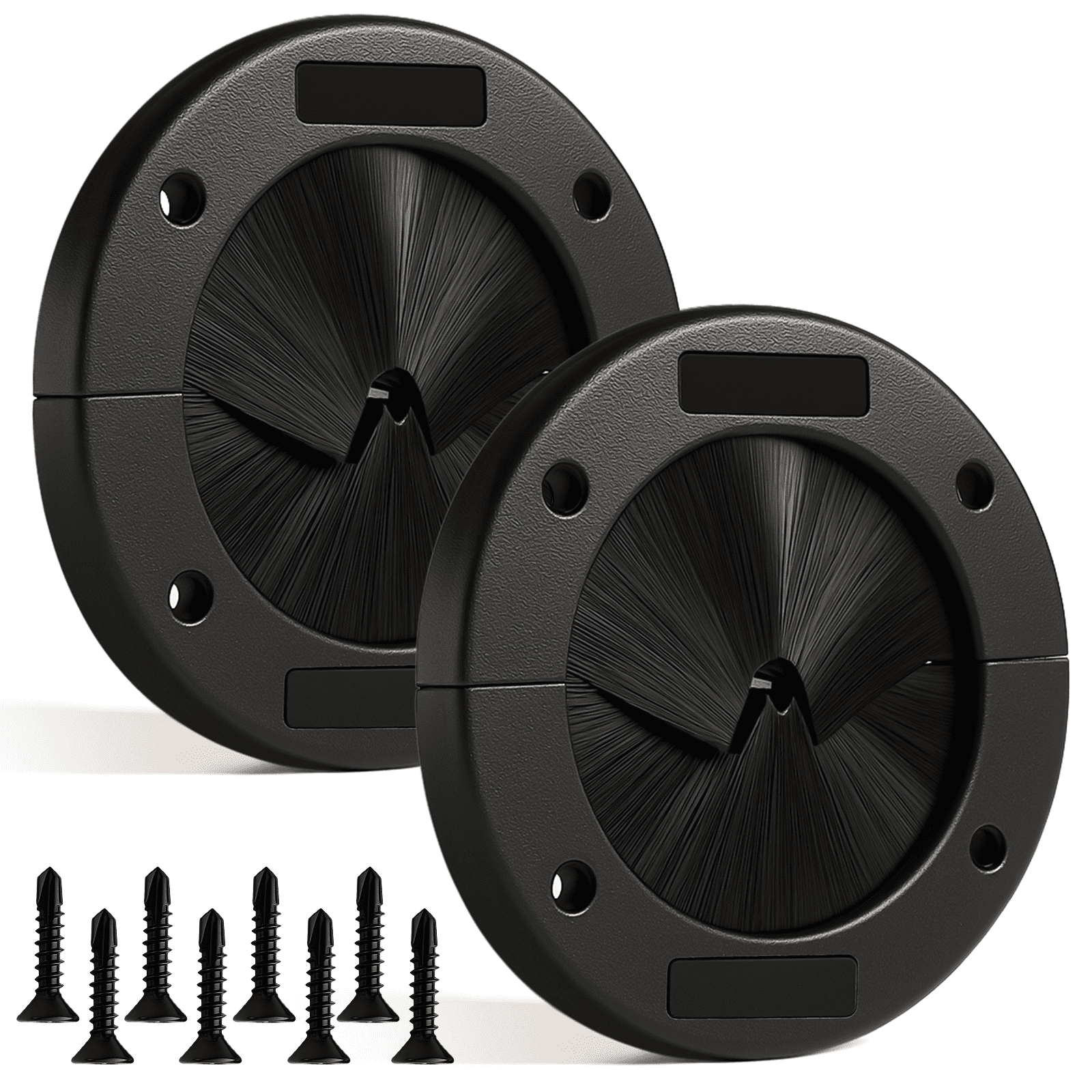 2-Pack 4-Inch Round Brush Grommet, Large Split Design Cable Pass-Through for Data Center Raised Floor & Home Wall, Airflow Optimization