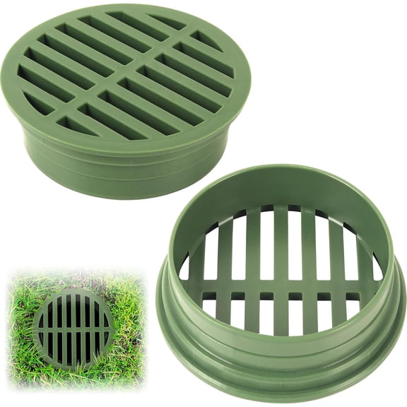 2 Pack 4 Inch Round Plastic Drainage Grate Cover,UV Resistant Pipe Debris Filter Cover for Lawn Patio Walkway Green
