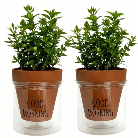 2-Pack 4-Inch Self-Watering Planter with PVC Liner and Terracotta Pot Set, Keeps Plants Hydrated, Water Once a Week, Ideal for Families on Business Trips or Vacations