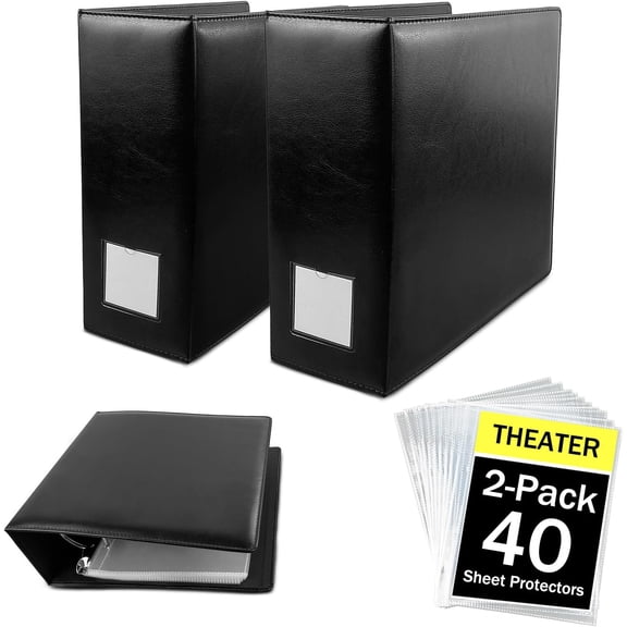 2 Pack 4 Inch Theater Program Binder, PU Leather 4" Wide Playbill Holder, 40 Pages D‑Ring Album for Broadway Musical Memorabilia Storage Organizer(Black)