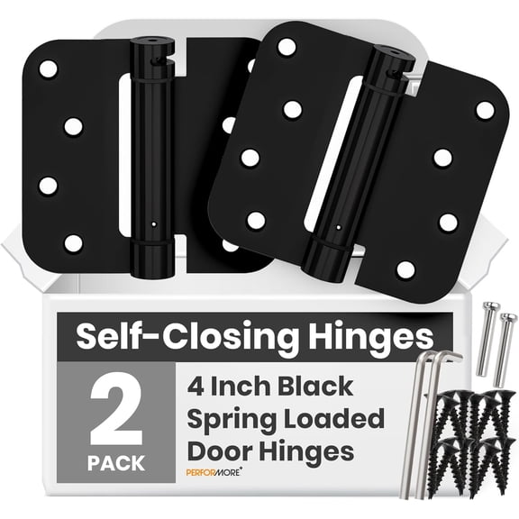 2 Pack 4-Inch x 4-Inch Matte Black Spring Loaded Self-Closing Door Hinges | Heavy-Duty Adjustable Tension Hinges | Rust-Resistant Interior Door Hardware for Residential & Commercial Use