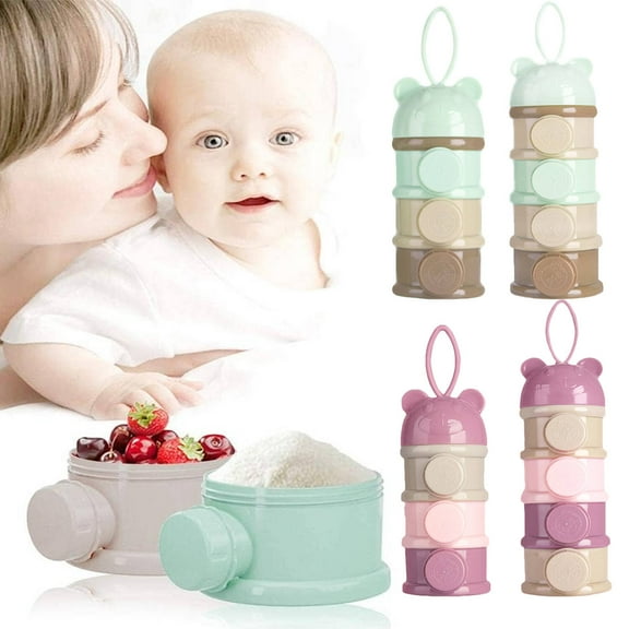 2 Pack 4-Layer Baby Stackable Formula Dispenser, Milk Powder Container for Travel, Portable Snack Storage Box