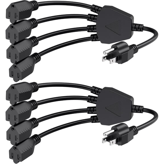 2-Pack 4 Outlet Power Splitter Cord - 1.5ft, NEMA 5-15P to NEMA 5-15R Y Power Cord Splitter, 16 AWG Outlet Saver, 4 Way ExtensionCord, 1.5 Feet