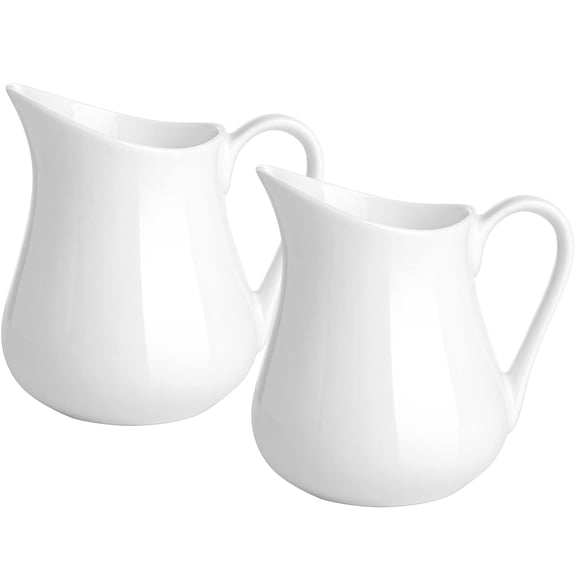 2 Pack 4 Oz Classic White Ceramic Small Creamer Pitcher with Handle- Fine Porcelain Small Milk Pitcher - Ceramic Creamer Container for Coffee Milk Sauces Salad, Microwave & Freezer Safe