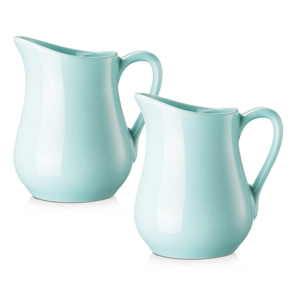 2 Pack 4 Oz Classic White Ceramic Small Creamer Pitcher with Handle- Fine Porcelain Small Milk Pitcher - Ceramic Creamer Container for Coffee Milk Sauces Salad, Microwave & Freezer Safe