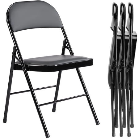 Alvantor Folding Chairs 2-Pack/4-Pack, Padded PU Leather Seat, Heavy Duty,Black/Khaki