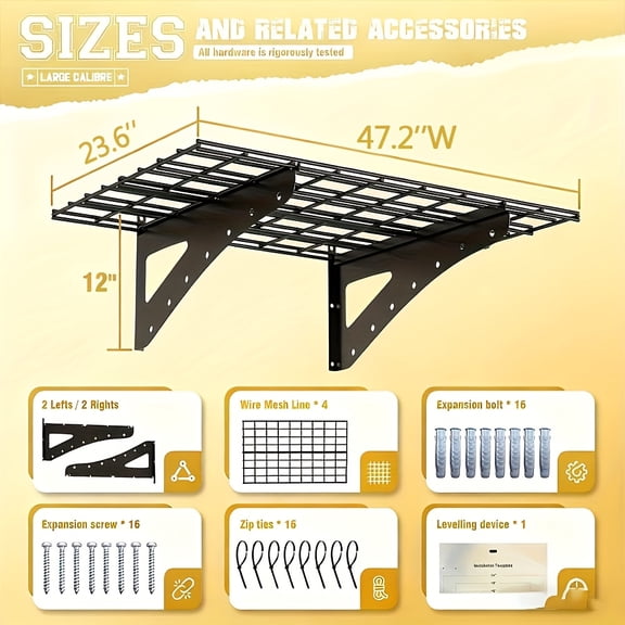 2-Pack/4-Pack Heavy Duty Wall Mounted Garage Storage Shelves, 1200LBS Capacity, 35.4"W x 23.6"D, 2x4ft Black Wall Shelving Rack for Garage, Kitchen, Storeroom & Basement