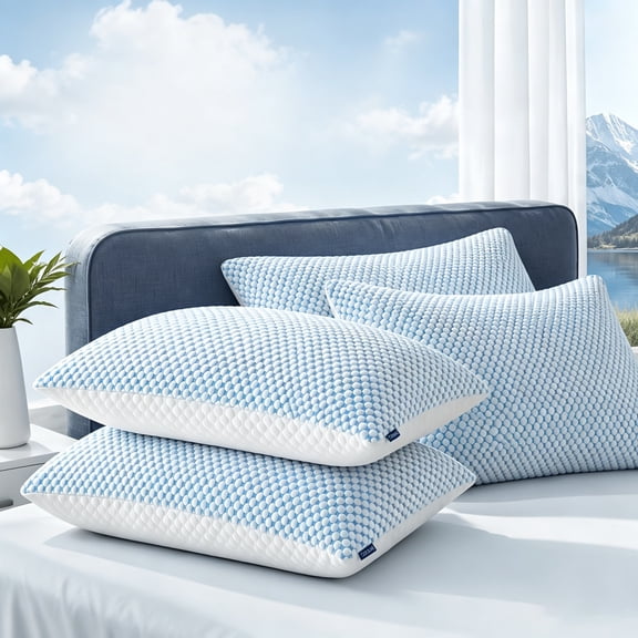 2Pack /4Pack Queen Size Fluffy Cloud Cooling Pillows, Plush Loft Bed Pillows with Cooling Surface Cover, Comfort DeepSleep Pillow Set for All Sleep Positions