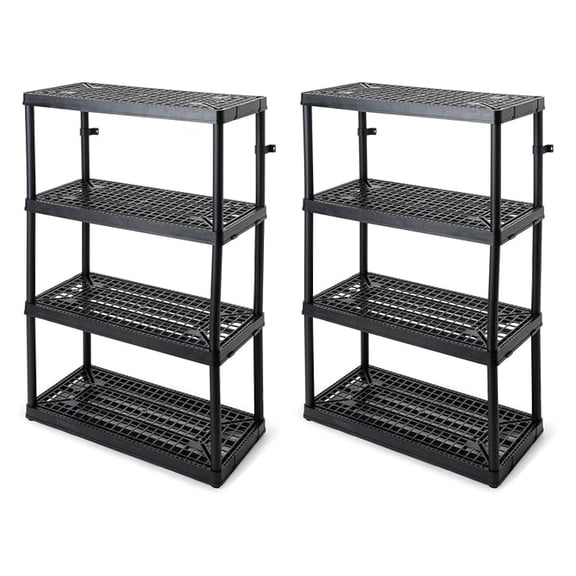 2 Pack 4 Shelf Fixed Height Ventilated Heavy Duty Storage Unit 18 x 36 x 54.5 Organizer System for Home, Garage & Laundry, Black