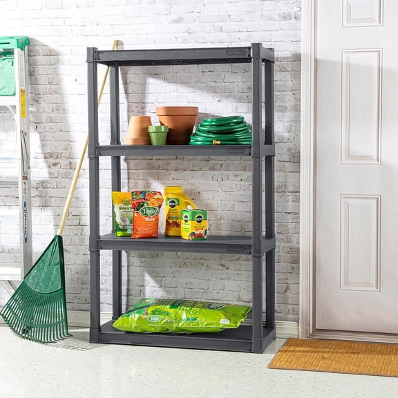 2-Pack 4 Shelf Unit, Heavy-Duty Shelving Storage and Utility Rack - Standing Plastic Organizer Shelves for Kitchen, Bathroom, and Garage