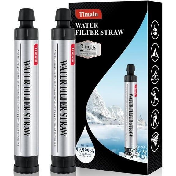 2 Pack 4-Stage Filtration,High Flow Rate Water Filter Straw,Water Purifier Survival for Emergency Kits,Travel,Camping, Hiking,Fishing,Hunting (2)