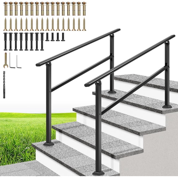 2-Pack 4 Step Hand Rails for Outdoor Steps, Galvanized Steel Railing, Straight Oval Exterior Hand Railing for Porch, Deck, or Indoor Stairs, Railing Kit