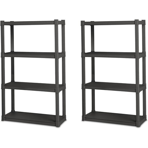2-Pack 4-Tier Plastic Storage Shelves, Heavy Duty Standing Wire-Style Utility Rack, Freestanding Organizer Shelves Unit for Garage Kitchen Bathroom, Rustproof Modular Frame