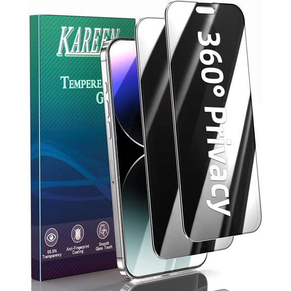 2 Pack 4 Way 360 Degree Privacy Screen Protector for iPhone 14 Pro 6.1 Inch, All Around Anti Spy Tempered Glass Film, Full Coverage, Anti Scratch, Bubble Free