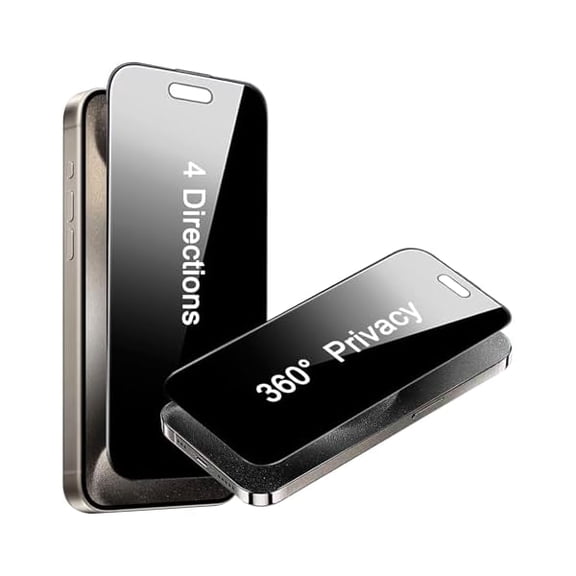 2 Pack 4 Way 360 Degree Privacy Screen Protector for iPhone 15 Pro 6.1", 4 Directions Horizontal and Vertical All Around Anti Spy Tempered Glass Film, Face ID Sensitive